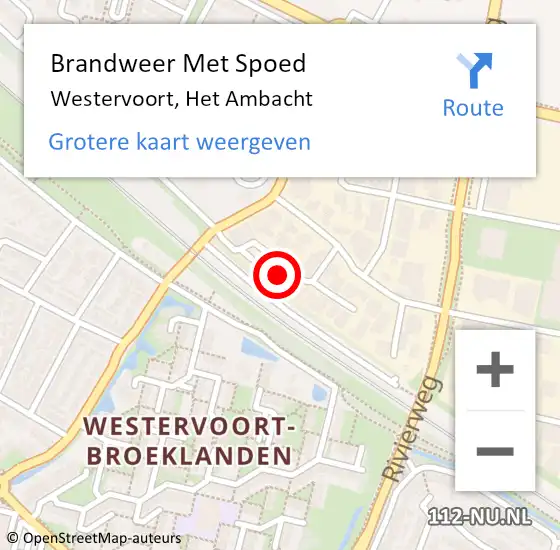 Locatie op kaart van de 112 melding: Brandweer Met Spoed Naar Westervoort, Het Ambacht op 3 november 2022 10:21