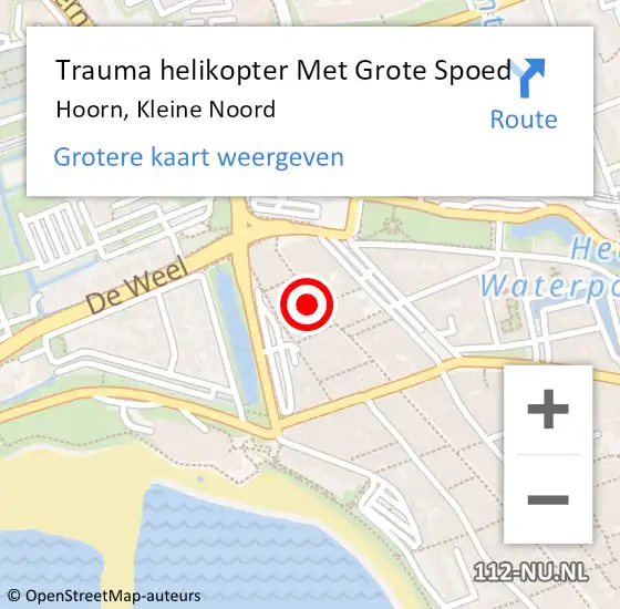 Locatie op kaart van de 112 melding: Trauma helikopter Met Grote Spoed Naar Hoorn, Kleine Noord op 3 november 2022 10:31