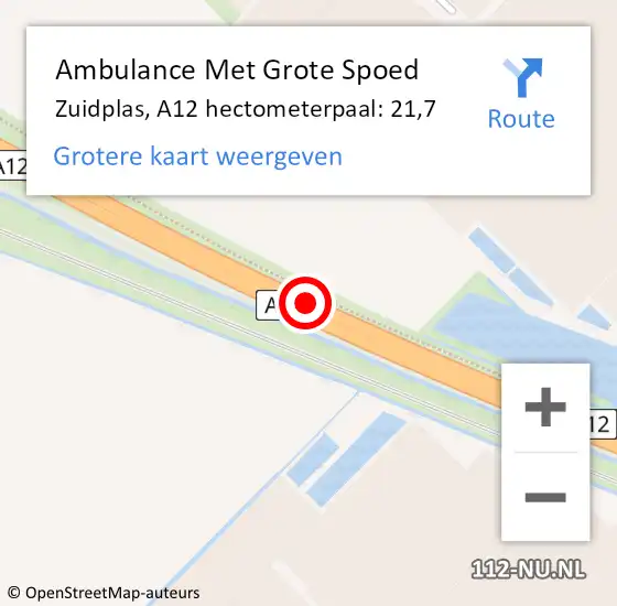 Locatie op kaart van de 112 melding: Ambulance Met Grote Spoed Naar Zuidplas, A12 hectometerpaal: 21,7 op 3 november 2022 10:33