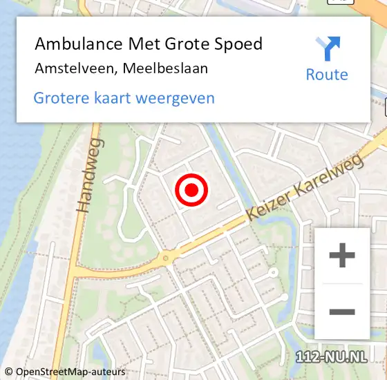 Locatie op kaart van de 112 melding: Ambulance Met Grote Spoed Naar Amstelveen, Meelbeslaan op 3 november 2022 10:33