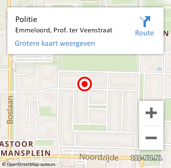 Locatie op kaart van de 112 melding: Politie Emmeloord, Prof. ter Veenstraat op 3 november 2022 11:09