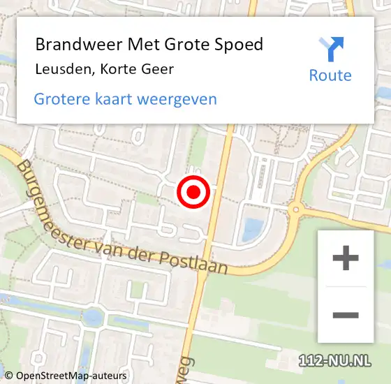 Locatie op kaart van de 112 melding: Brandweer Met Grote Spoed Naar Leusden, Korte Geer op 3 november 2022 11:12