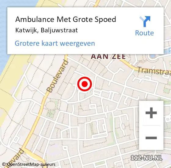 Locatie op kaart van de 112 melding: Ambulance Met Grote Spoed Naar Katwijk, Baljuwstraat op 3 november 2022 12:15