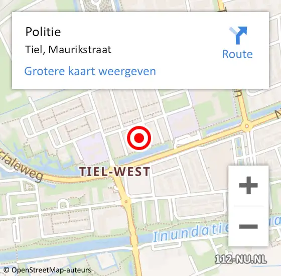 Locatie op kaart van de 112 melding: Politie Tiel, Maurikstraat op 3 november 2022 12:22