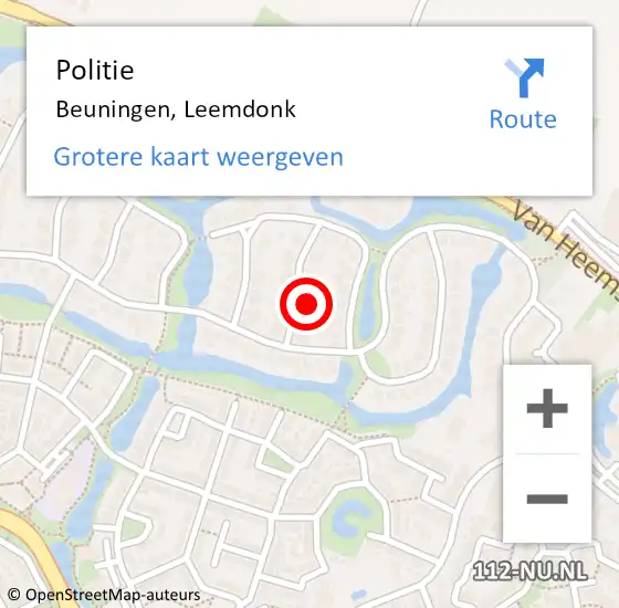 Locatie op kaart van de 112 melding: Politie Beuningen, Leemdonk op 3 november 2022 12:25