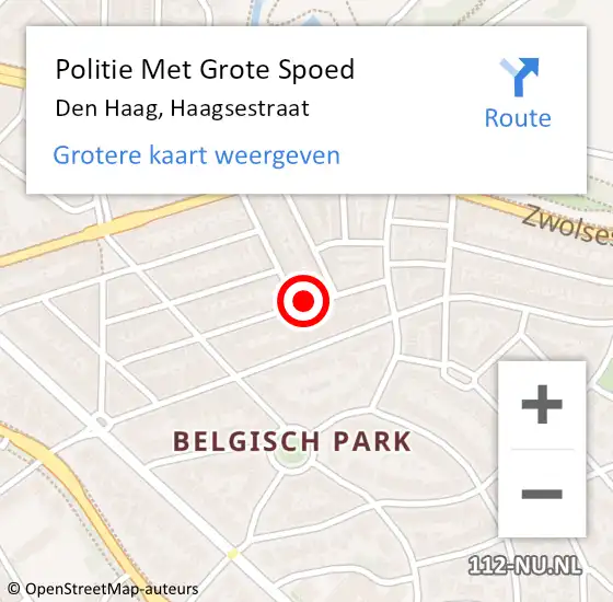 Locatie op kaart van de 112 melding: Politie Met Grote Spoed Naar Den Haag, Haagsestraat op 3 november 2022 12:28