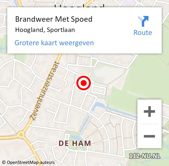 Locatie op kaart van de 112 melding: Brandweer Met Spoed Naar Hoogland, Sportlaan op 3 november 2022 13:19