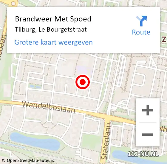 Locatie op kaart van de 112 melding: Brandweer Met Spoed Naar Tilburg, Le Bourgetstraat op 3 november 2022 13:20