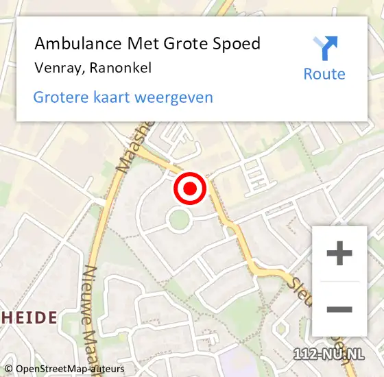 Locatie op kaart van de 112 melding: Ambulance Met Grote Spoed Naar Venray, Ranonkel op 3 augustus 2014 19:07