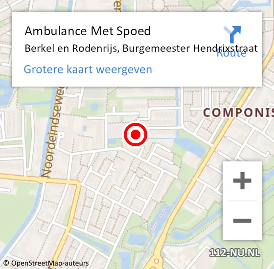 Locatie op kaart van de 112 melding: Ambulance Met Spoed Naar Berkel en Rodenrijs, Burgemeester Hendrixstraat op 3 november 2022 13:45