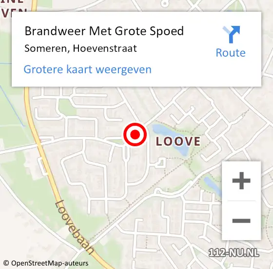 Locatie op kaart van de 112 melding: Brandweer Met Grote Spoed Naar Someren, Hoevenstraat op 3 november 2022 14:28