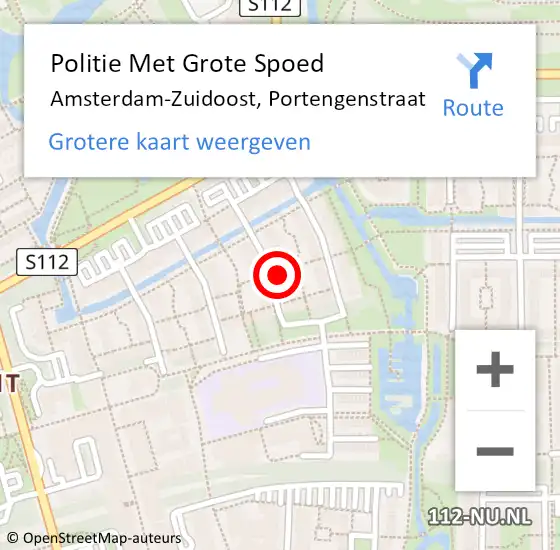 Locatie op kaart van de 112 melding: Politie Met Grote Spoed Naar Amsterdam-Zuidoost, Portengenstraat op 3 november 2022 14:33