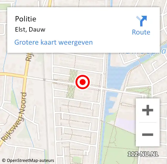 Locatie op kaart van de 112 melding: Politie Elst, Dauw op 3 november 2022 14:41