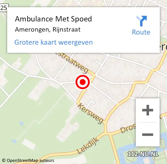 Locatie op kaart van de 112 melding: Ambulance Met Spoed Naar Amerongen, Rijnstraat op 3 augustus 2014 19:17