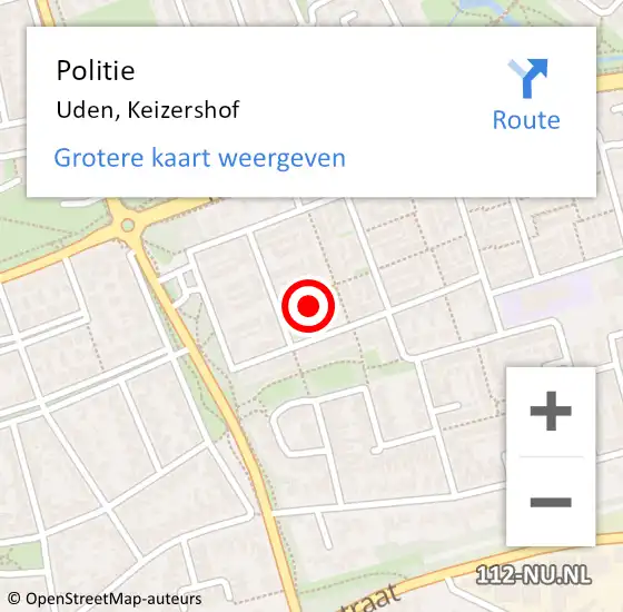 Locatie op kaart van de 112 melding: Politie Uden, Keizershof op 3 november 2022 15:08