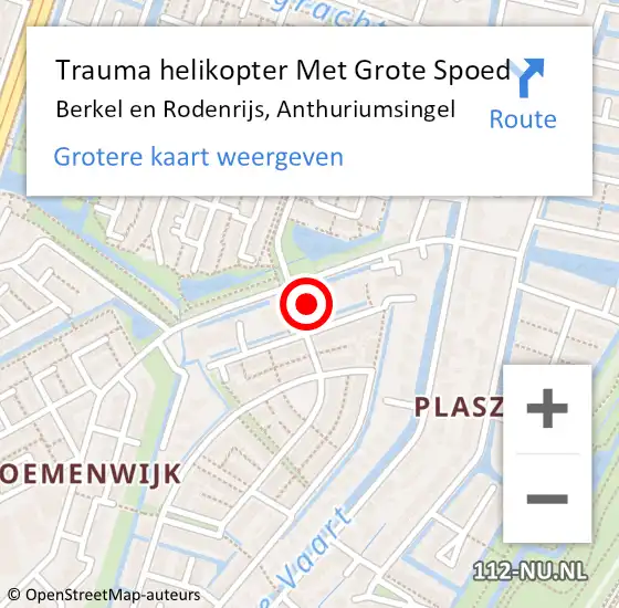 Locatie op kaart van de 112 melding: Trauma helikopter Met Grote Spoed Naar Berkel en Rodenrijs, Anthuriumsingel op 3 november 2022 15:38