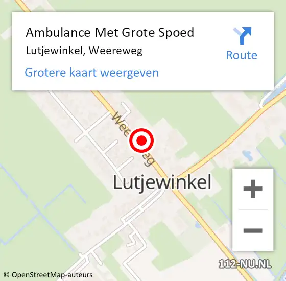 Locatie op kaart van de 112 melding: Ambulance Met Grote Spoed Naar Lutjewinkel, Weereweg op 3 augustus 2014 19:30