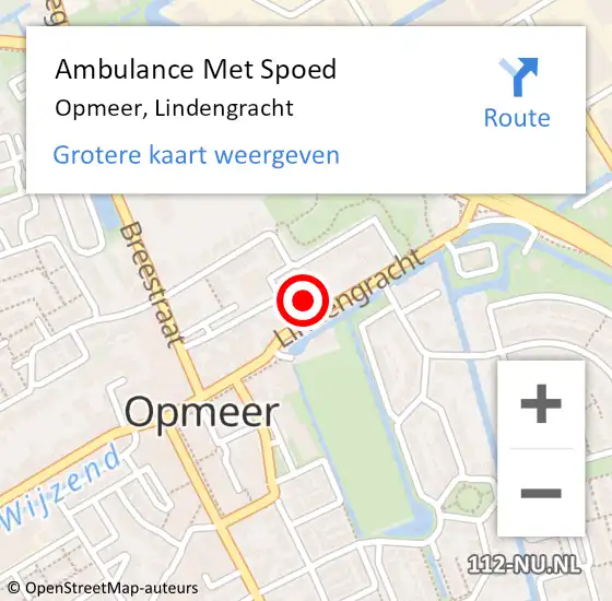 Locatie op kaart van de 112 melding: Ambulance Met Spoed Naar Opmeer, Lindengracht op 3 november 2022 16:07