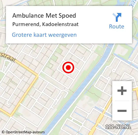 Locatie op kaart van de 112 melding: Ambulance Met Spoed Naar Purmerend, Kadoelenstraat op 3 november 2022 16:12