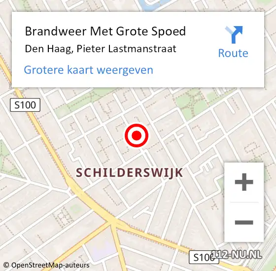 Locatie op kaart van de 112 melding: Brandweer Met Grote Spoed Naar Den Haag, Pieter Lastmanstraat op 3 november 2022 16:23