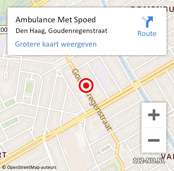 Locatie op kaart van de 112 melding: Ambulance Met Spoed Naar Den Haag, Goudenregenstraat op 3 november 2022 16:25