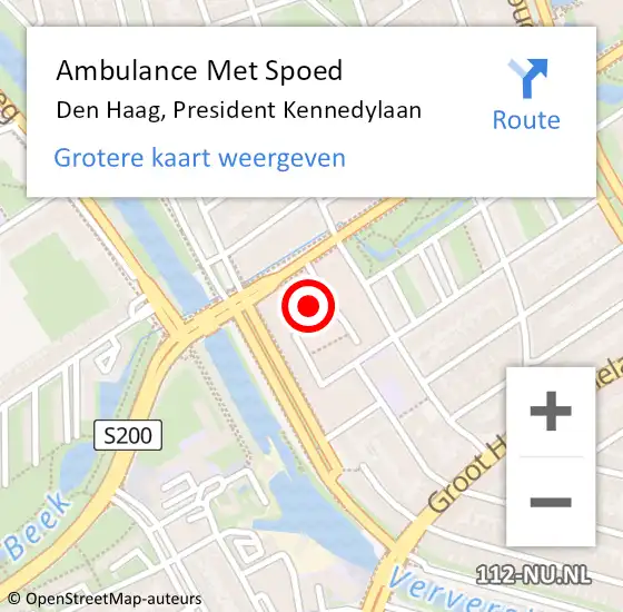 Locatie op kaart van de 112 melding: Ambulance Met Spoed Naar Den Haag, President Kennedylaan op 3 november 2022 16:54
