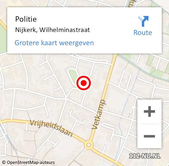 Locatie op kaart van de 112 melding: Politie Nijkerk, Wilhelminastraat op 3 november 2022 17:06