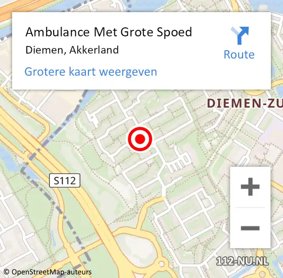 Locatie op kaart van de 112 melding: Ambulance Met Grote Spoed Naar Diemen, Akkerland op 3 november 2022 17:10