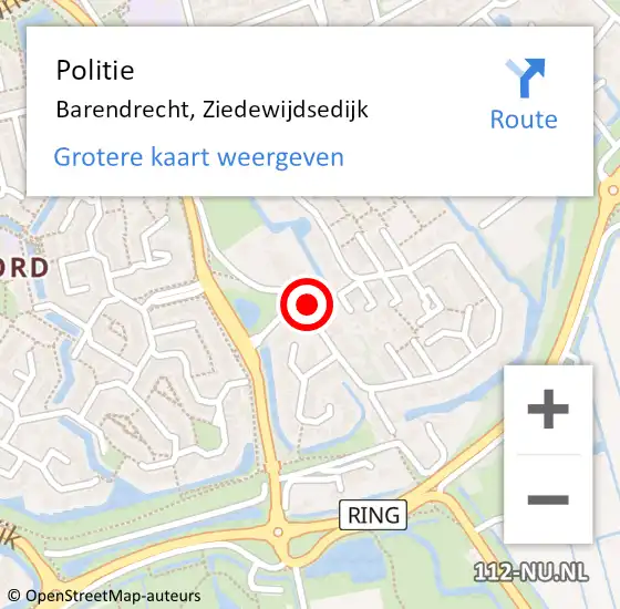Locatie op kaart van de 112 melding: Politie Barendrecht, Ziedewijdsedijk op 3 november 2022 17:23