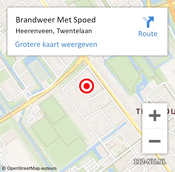 Locatie op kaart van de 112 melding: Brandweer Met Spoed Naar Heerenveen, Twentelaan op 3 november 2022 17:30