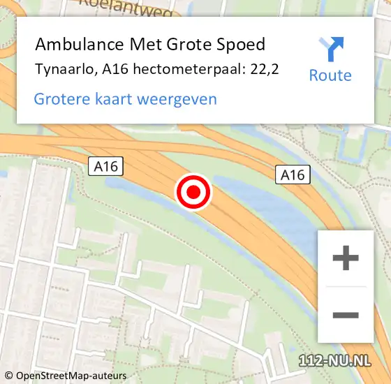 Locatie op kaart van de 112 melding: Ambulance Met Grote Spoed Naar Tynaarlo, A16 hectometerpaal: 22,2 op 3 november 2022 17:48