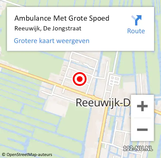 Locatie op kaart van de 112 melding: Ambulance Met Grote Spoed Naar Reeuwijk, De Jongstraat op 3 november 2022 18:00