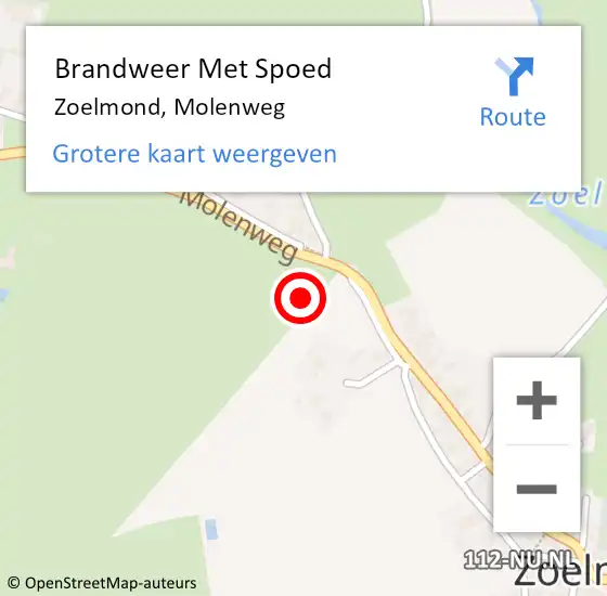 Locatie op kaart van de 112 melding: Brandweer Met Spoed Naar Zoelmond, Molenweg op 3 november 2022 18:05