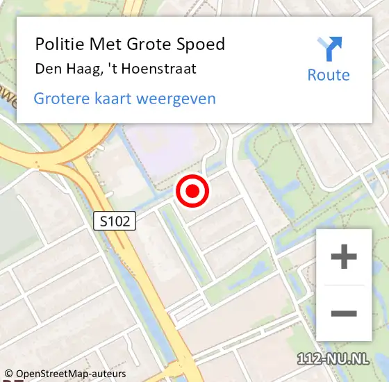 Locatie op kaart van de 112 melding: Politie Met Grote Spoed Naar Den Haag, 't Hoenstraat op 3 november 2022 18:07