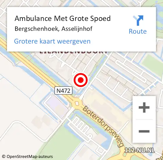 Locatie op kaart van de 112 melding: Ambulance Met Grote Spoed Naar Bergschenhoek, Asselijnhof op 3 november 2022 18:07