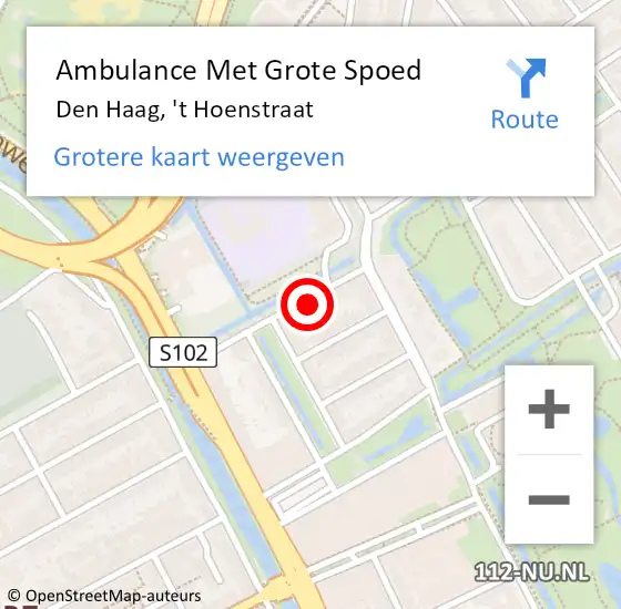 Locatie op kaart van de 112 melding: Ambulance Met Grote Spoed Naar Den Haag, 't Hoenstraat op 3 november 2022 18:09