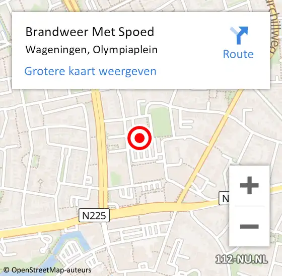 Locatie op kaart van de 112 melding: Brandweer Met Spoed Naar Wageningen, Olympiaplein op 3 november 2022 18:11