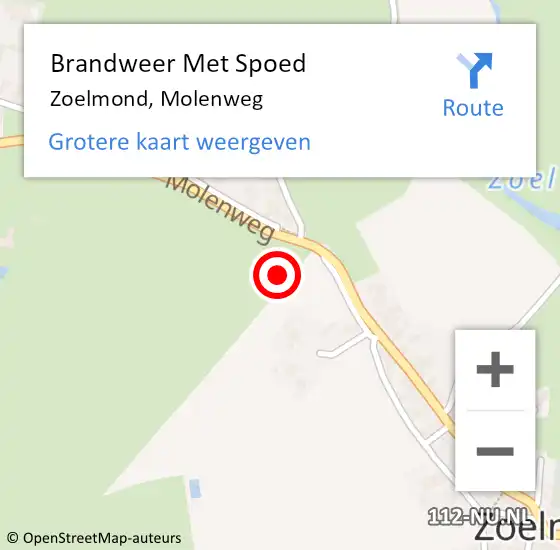 Locatie op kaart van de 112 melding: Brandweer Met Spoed Naar Zoelmond, Molenweg op 3 november 2022 18:18