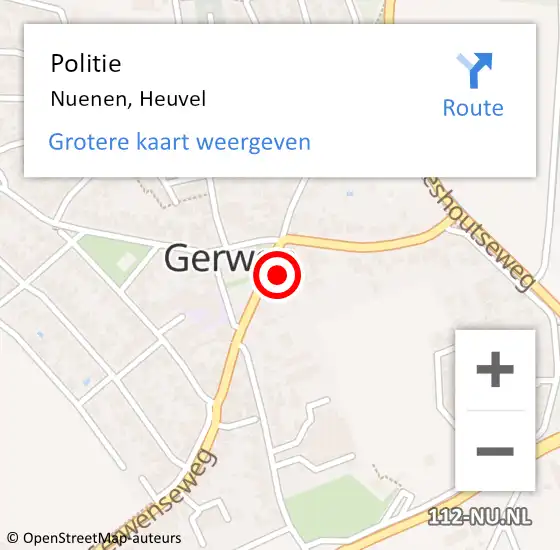 Locatie op kaart van de 112 melding: Politie Nuenen, Heuvel op 3 november 2022 18:20