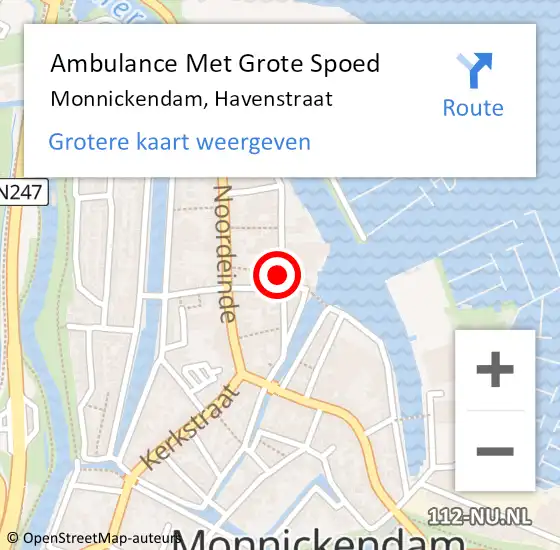 Locatie op kaart van de 112 melding: Ambulance Met Grote Spoed Naar Monnickendam, Havenstraat op 3 november 2022 18:37