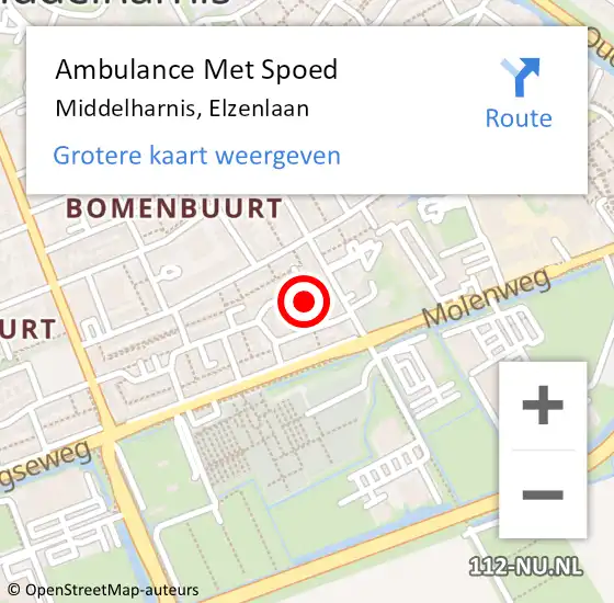 Locatie op kaart van de 112 melding: Ambulance Met Spoed Naar Middelharnis, Elzenlaan op 3 november 2022 19:34