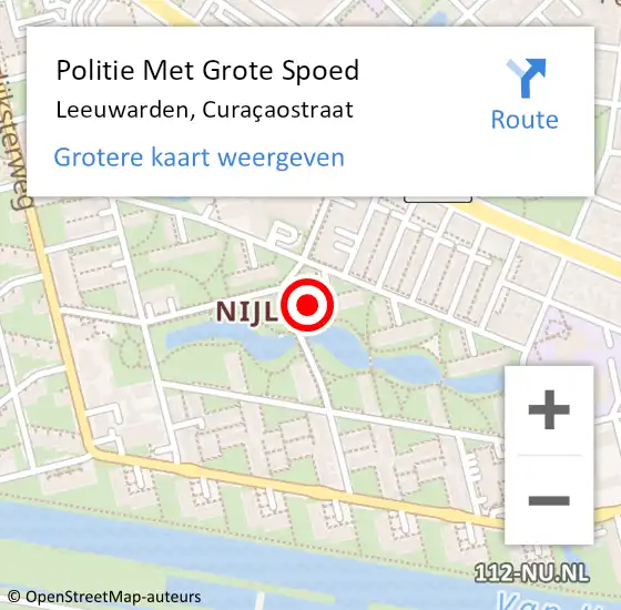 Locatie op kaart van de 112 melding: Politie Met Grote Spoed Naar Leeuwarden, Curaçaostraat op 3 november 2022 19:50