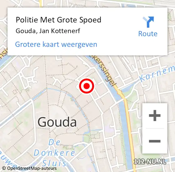 Locatie op kaart van de 112 melding: Politie Met Grote Spoed Naar Gouda, Jan Kottenerf op 3 november 2022 20:03