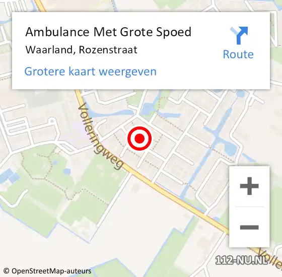 Locatie op kaart van de 112 melding: Ambulance Met Grote Spoed Naar Waarland, Rozenstraat op 3 november 2022 20:07