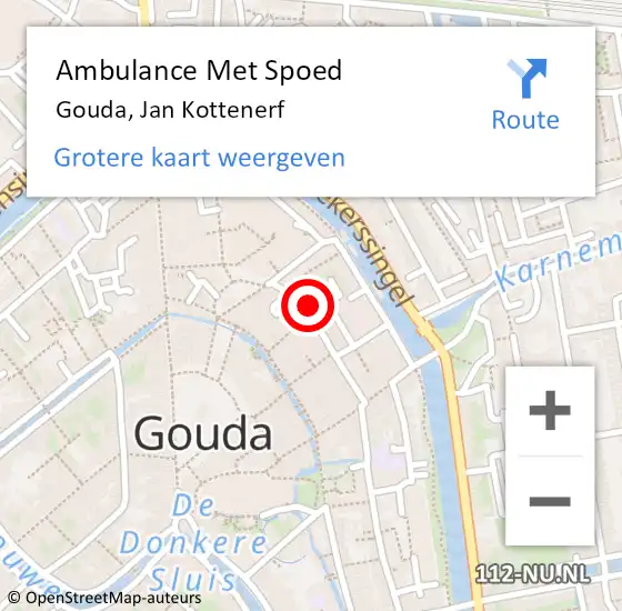 Locatie op kaart van de 112 melding: Ambulance Met Spoed Naar Gouda, Jan Kottenerf op 3 november 2022 20:08