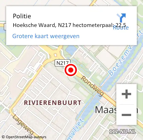 Locatie op kaart van de 112 melding: Politie Hoeksche Waard, N217 hectometerpaal: 22,5 op 3 november 2022 20:30