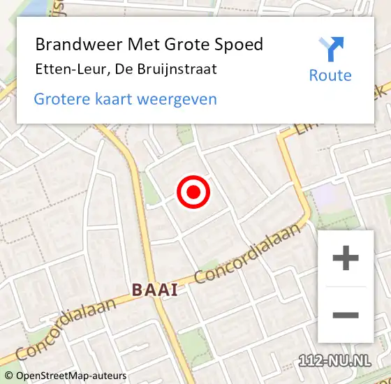 Locatie op kaart van de 112 melding: Brandweer Met Grote Spoed Naar Etten-Leur, De Bruijnstraat op 3 november 2022 20:39