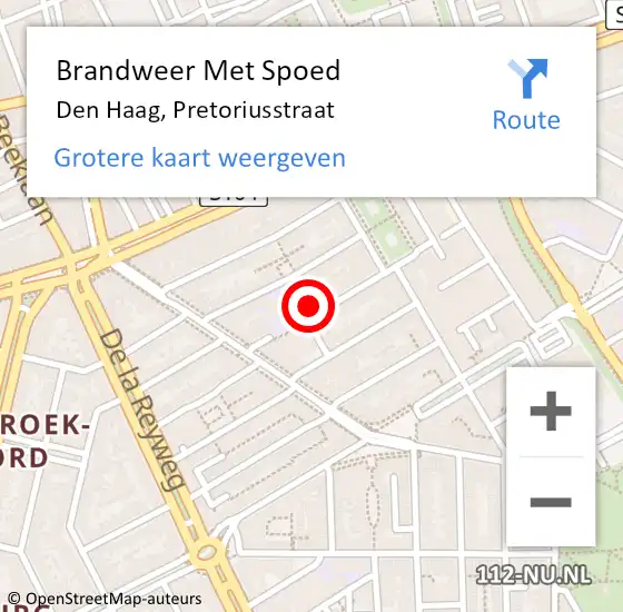 Locatie op kaart van de 112 melding: Brandweer Met Spoed Naar Den Haag, Pretoriusstraat op 3 november 2022 20:48