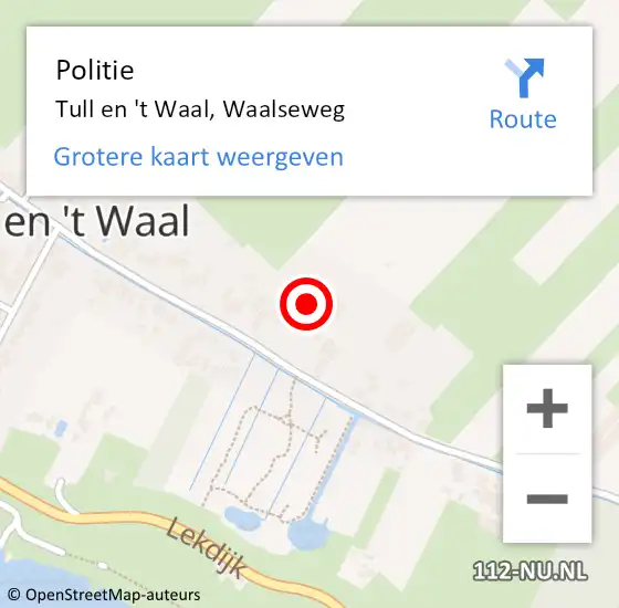 Locatie op kaart van de 112 melding: Politie Tull en 't Waal, Waalseweg op 3 november 2022 21:19
