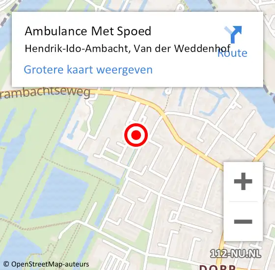 Locatie op kaart van de 112 melding: Ambulance Met Spoed Naar Hendrik-Ido-Ambacht, Van der Weddenhof op 3 november 2022 21:26